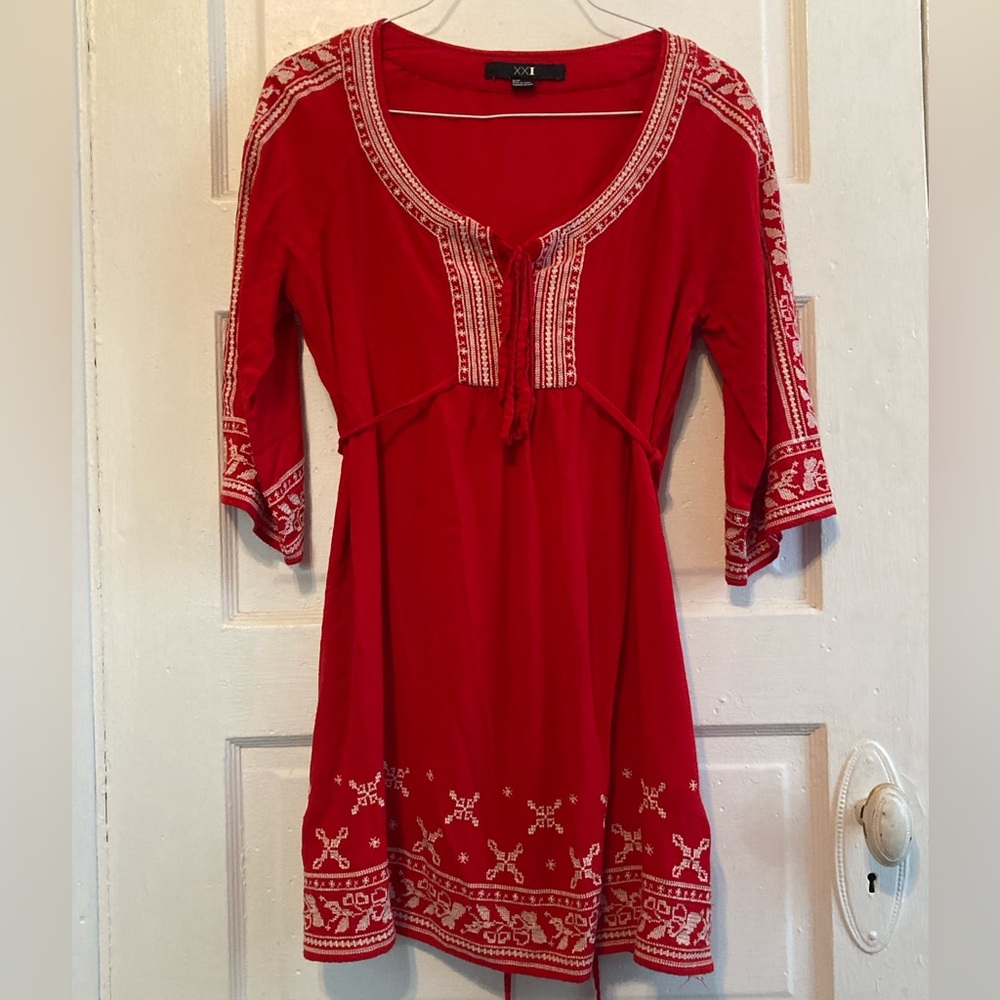 Red Embroidered Women's Top